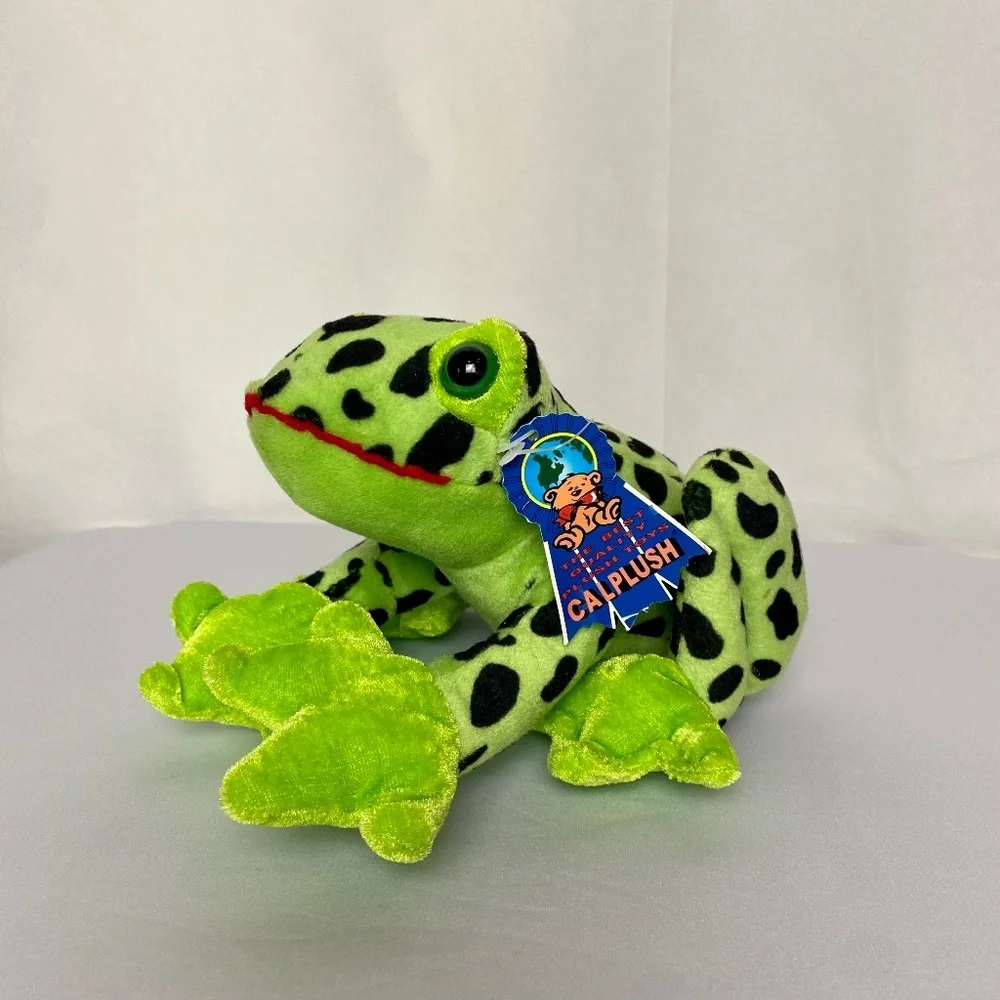 NWT Pair of Cal plush Green | Yellow Cuddly Soft Plush Animal Spotted Frogs